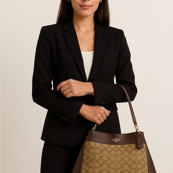 Coach Lexy Shoulder Bag F27579 Brown Signature Canvas Leather Trim - Picture 5 of 7